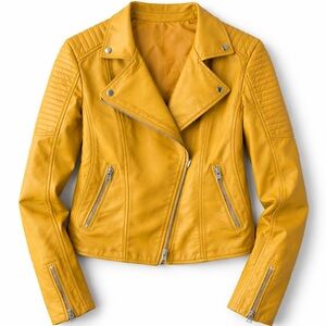 Mustard Yellow Moto Jacket Vegan Leather Zip Biker Style Women’s / small